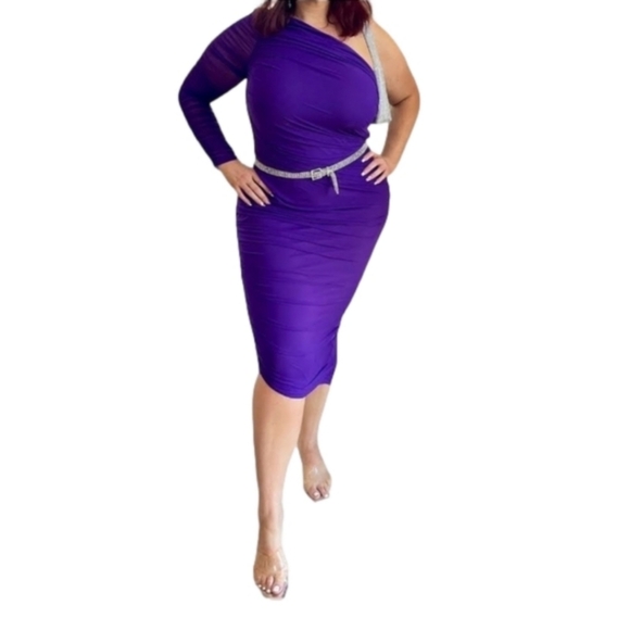 PURPLE Asymmetrical Midi One Should Dress 1x - Picture 1 of 3
